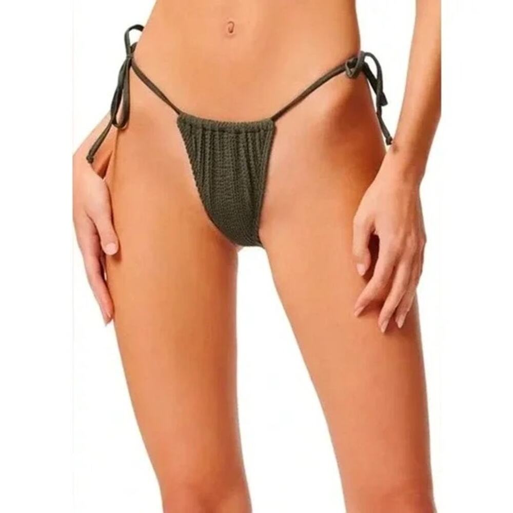 Good American Stormy Green Always Fits Tiny Ties Side Tie Cheeky Bikini Bottom